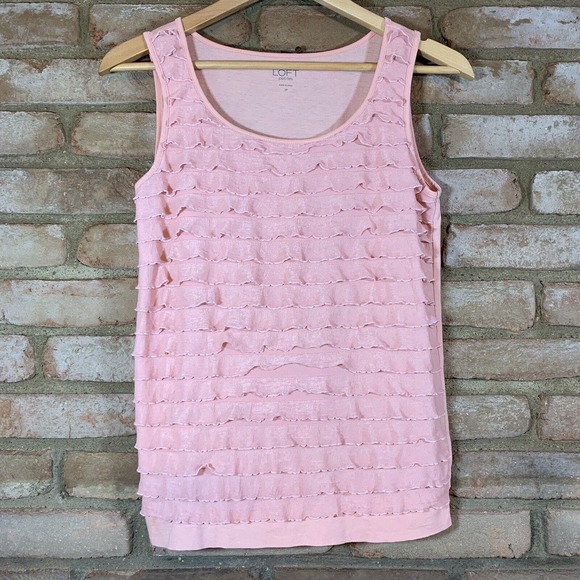 Loft Petites - Ruffled Tank Blouse - Size SP - Pink - Picture 1 of 7